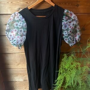 Black mini dress with Floral Puff Sleeves